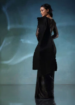 Black Satin Polyester Crush Saree With Mesh Blouse -Lillys Clothing Shop 5 0b27e55e ad0d 41c1 b7f3 84c2b10805b5