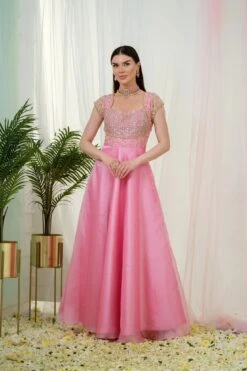 Rosabella Pink Organza Anarkali Gown