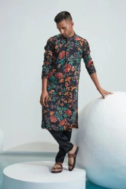 Amir Black Printed Kurta