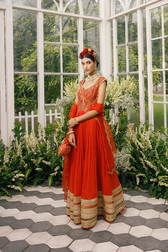 Anarkali With Silk Yoke With Scallop Neck Line Embroidered With Multi Colour Thread 3 Anarkali With Silk Yoke With Scallop Neck Line Embroidered With Multi Colour Thread - Image 3