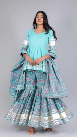 Anam Blue Cotton Sharara Set