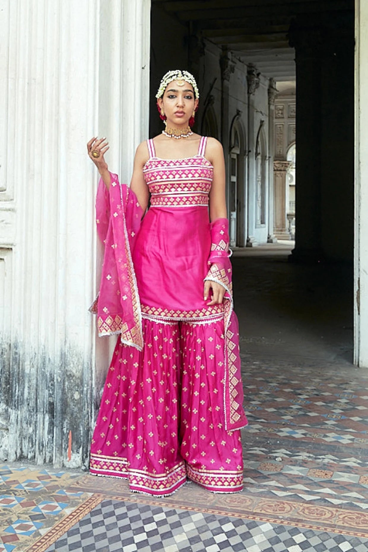 Aarva Strappy Kurta With Sharara And Dupatta 1 Aarva Strappy Kurta With Sharara And Dupatta