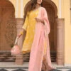 Mulmul Modal Satin Mehar Yellow Kurta With Yellow Pant