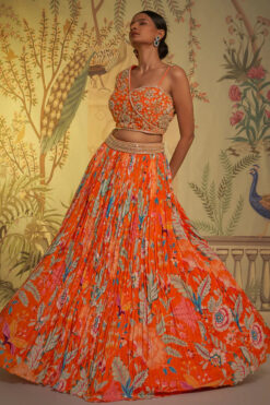 Tangerine One Shoulder Lehenga