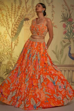 Tangerine One Shoulder Lehenga