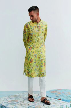 Omar Yellow Printed Kurta