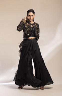 Black Short Jacket, Drape Sharara Witha Corset
