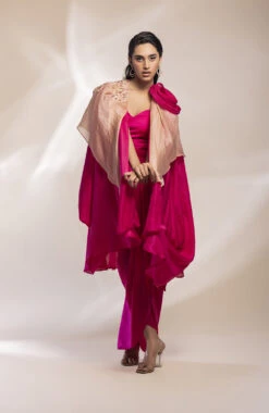 Fuchsia Pink Cape With A Draped Dress