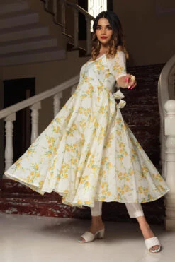 Yellow Phool Organza Anarkali Set