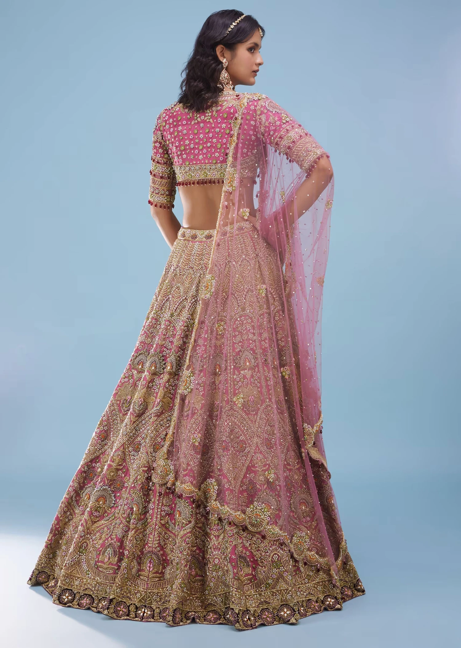 Rose Pink Bridal Lehenga In Raw Silk With Heavy Embroidery 2 Rose Pink Bridal Lehenga In Raw Silk With Heavy Embroidery - Image 2