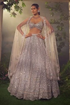 Metallic Grey Tulle Lehenga -Lillys Clothing Shop AA09 08 2310816