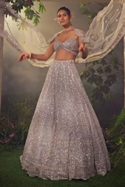Metallic Grey Tulle Lehenga -Lillys Clothing Shop AA09 08 2310830