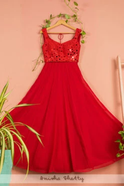 Red Mirror Anarkali Set