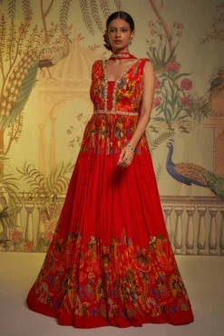Red Gathered Anarkali