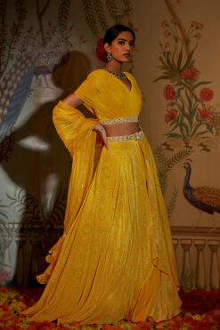 Yellow Bandhani Gathered Blouse Lehenga
