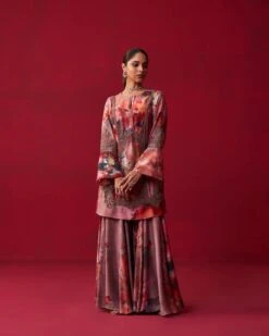 Floral Metallic Bliss Kali Kurta, And Sharara Set