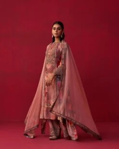 Floral Metallic Bliss Kurta, Dupatta, And Palazzo Set