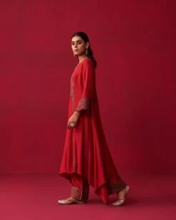 Red Metallic Bliss Shirt Style Tunic & Dhoti Pants Set