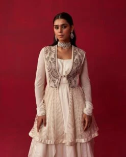 Ivory Mandala Jacket, Top And Skirt Set