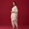 Pixelated Floral Ivory Top And Dhoti Set