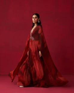 Red Marble Print Draped Kaftan