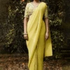 Lime Pre Draped Pleated Georgette Saree -Lillys Clothing Shop AJUV
