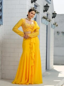 Catherine Yellow Mermaid Drape Saree -Lillys Clothing Shop ALF0164