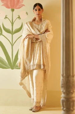 Ivory Chanderi Silk Anarkali Set -Lillys Clothing Shop AMN4706