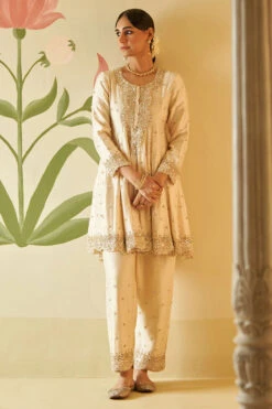 Ivory Chanderi Silk Anarkali Set -Lillys Clothing Shop AMN4719