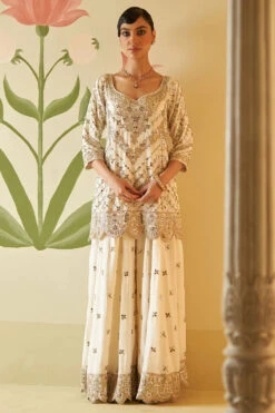 Ivory Mirrorwork Silk Sharara Set