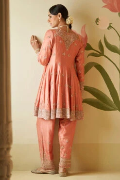 Salmon Chanderi Silk Anarkali Set -Lillys Clothing Shop AMN4802