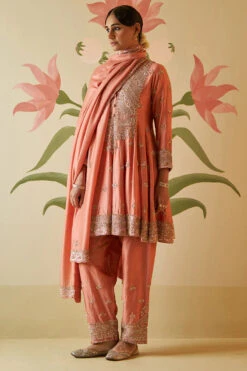 Salmon Chanderi Silk Anarkali Set -Lillys Clothing Shop AMN4811