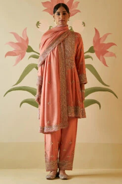 Salmon Chanderi Silk Anarkali Set -Lillys Clothing Shop AMN4814