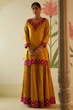 Mustard Satin Silk Sharara Set