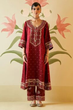 Maroon Satin Choga Set
