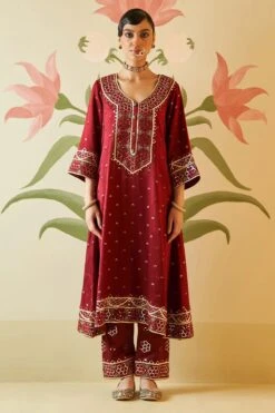 Maroon Satin Choga Set