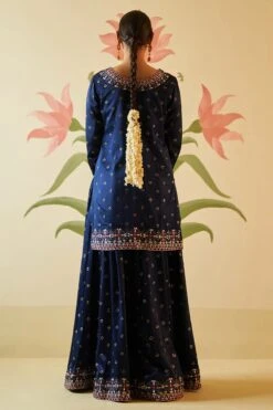 Mid Night Blue Satin Silk Sharara Set -Lillys Clothing Shop AMN4990