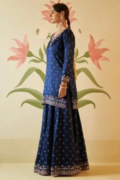 Mid Night Blue Satin Silk Sharara Set -Lillys Clothing Shop AMN4995