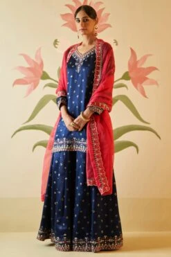 Mid Night Blue Satin Silk Sharara Set -Lillys Clothing Shop AMN5007