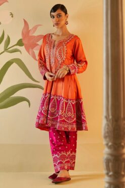 Orange Satin Silk Anarkali Set -Lillys Clothing Shop AMN5063