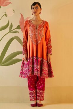 Orange Satin Silk Anarkali Set