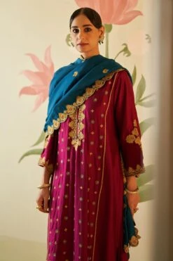 Wine Chanderi Silk Choga Set -Lillys Clothing Shop AMN5086