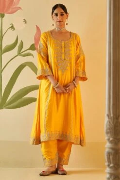 Yellow Chanderi Silk Choga Set