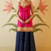 Navy Blue Satin Sharara Set