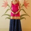 Navy Blue Satin Sharara Set -Lillys Clothing Shop AMN5197