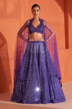 Purple Raw Silk Lehnga Set