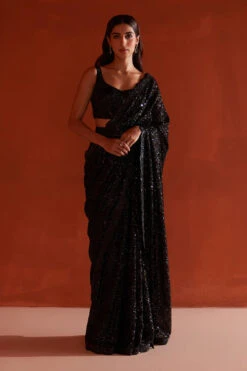 Black Sequins Georgette Saree