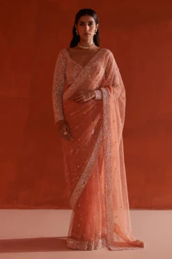 Pastel Orange Net Saree