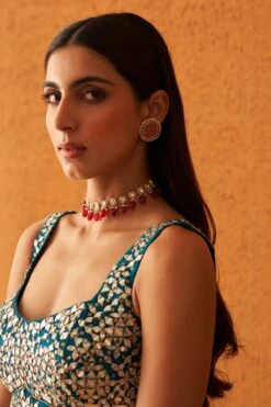 Peacock Blue Raw Silk Lehnga Set -Lillys Clothing Shop ANG8749