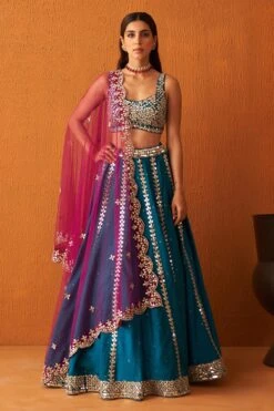 Peacock Blue Raw Silk Lehnga Set